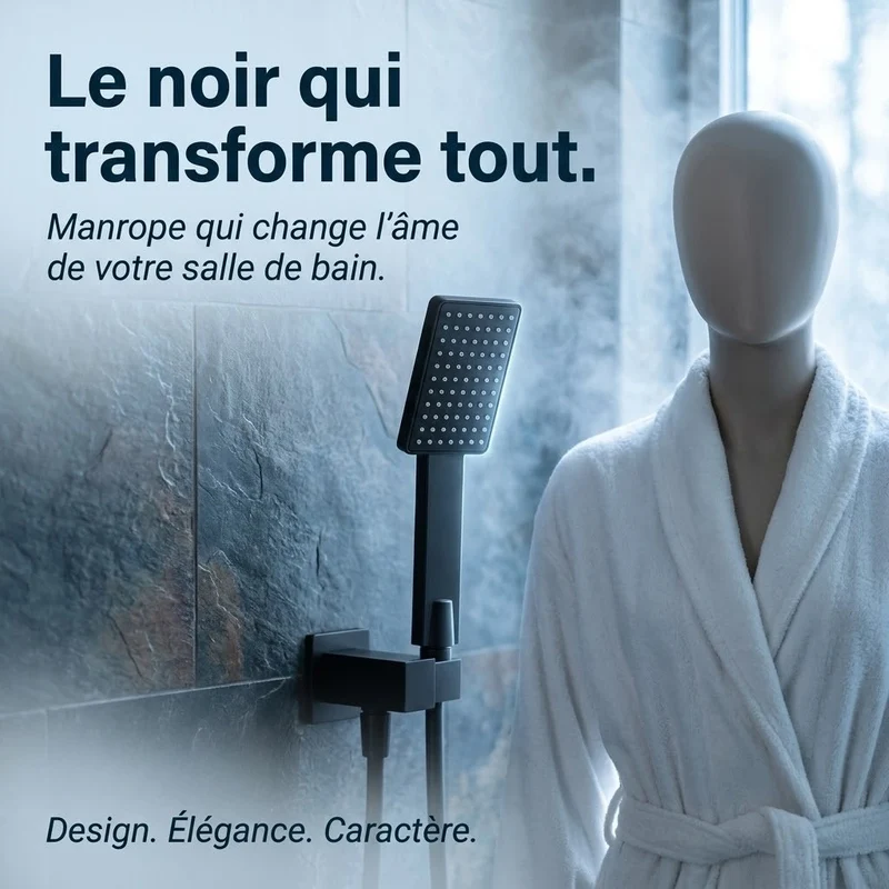 Pommeau de douche noir carré super pressurisé