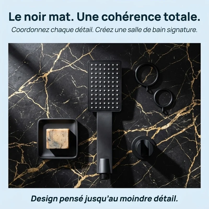 Pommeau de douche noir carré super pressurisé