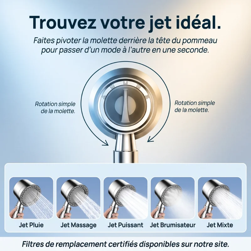 Pommeau de douche anti calcaire jet puissant
