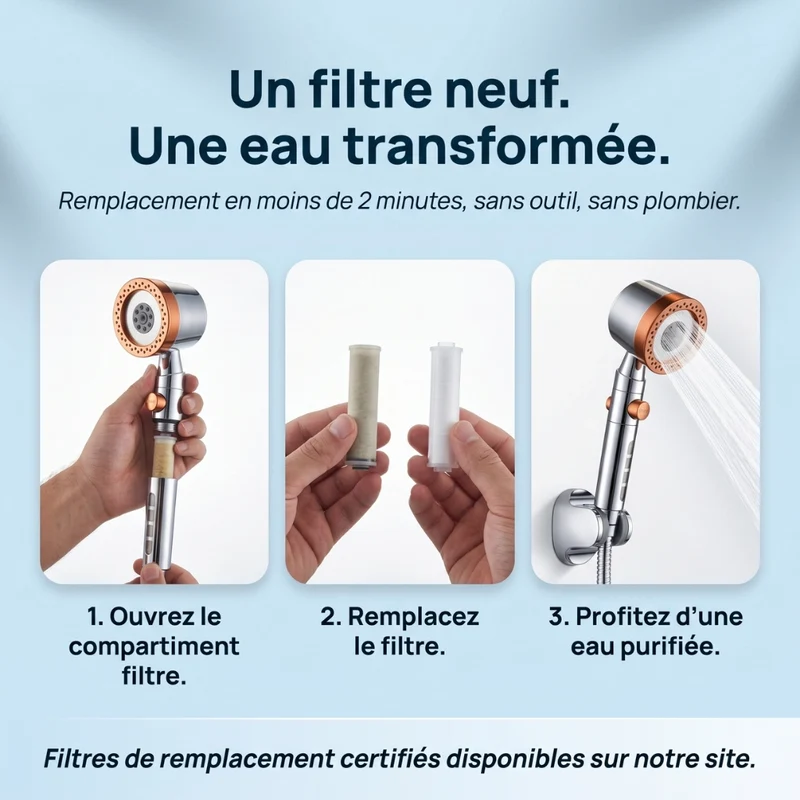Pommeau de douche anti calcaire jet puissant