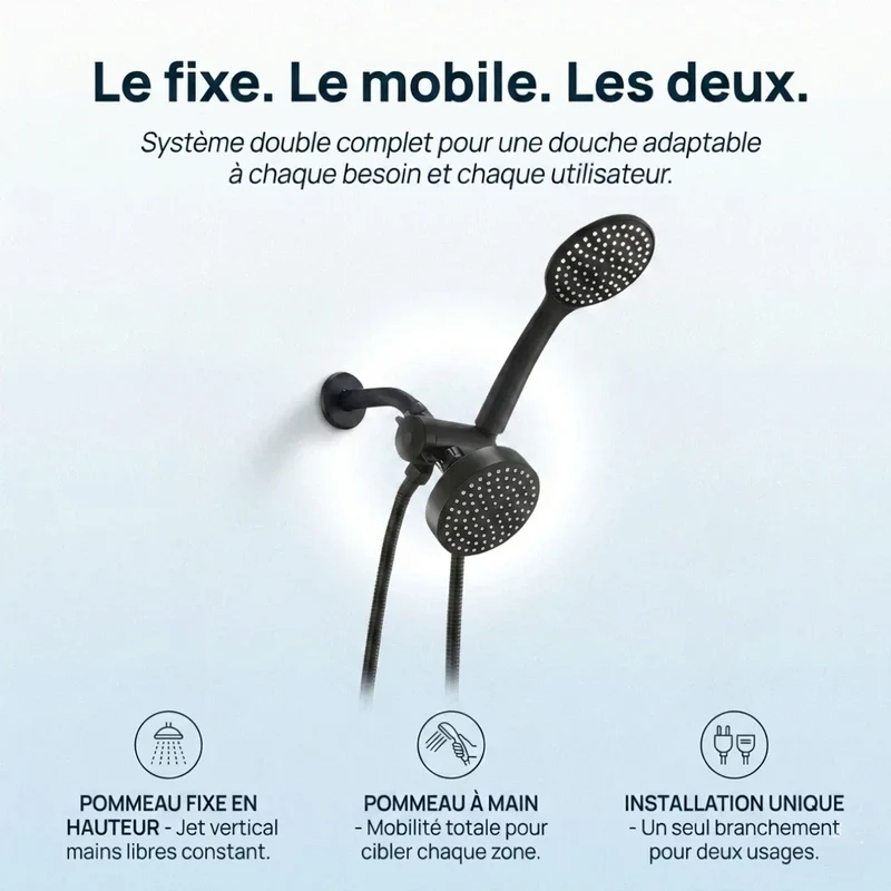 Pommeau de douche double haut débit noir
