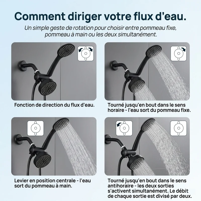 Pommeau de douche double haut débit noir