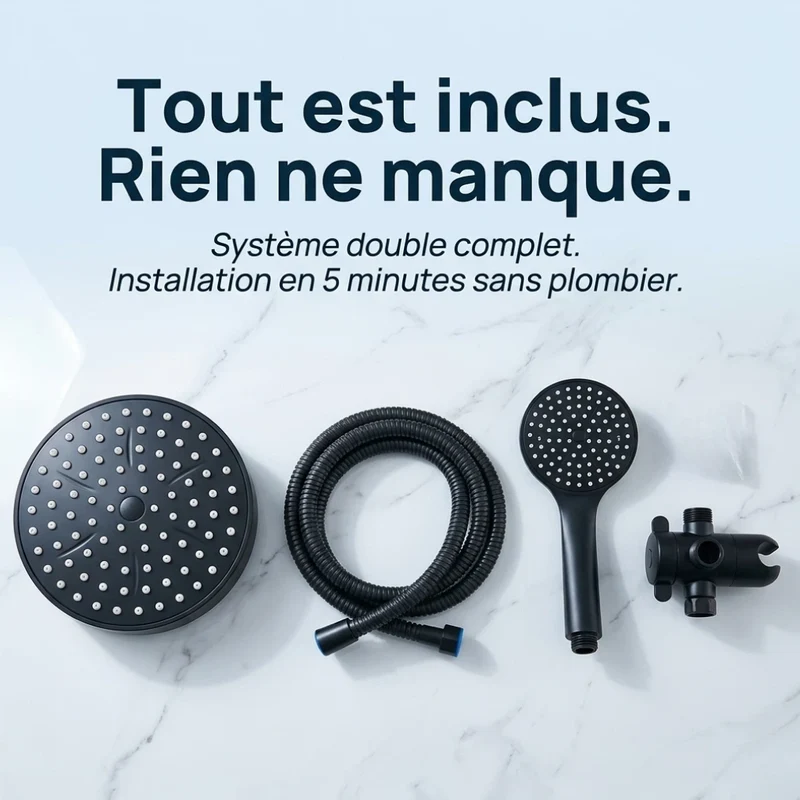 Pommeau de douche double haut débit noir