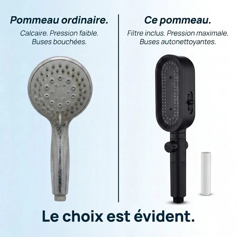 Pommeau de douche noir à filtre