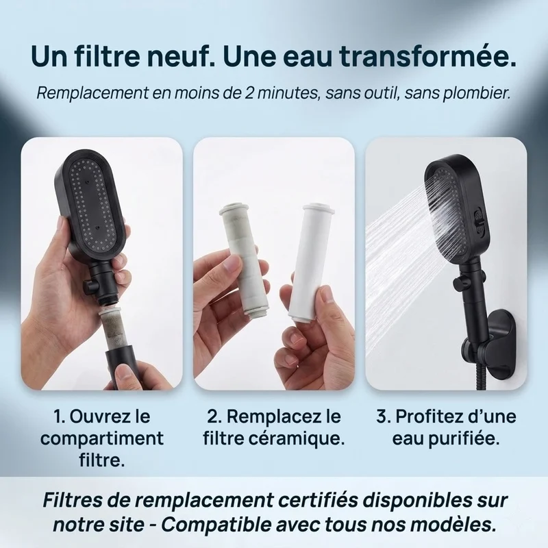 Pommeau de douche noir à filtre