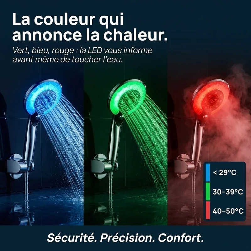 Pommeau de douche à led tricolore