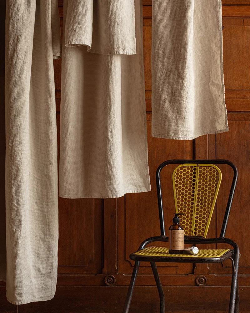 Serviette de bain en lin - Nid d'abeille - Pierre