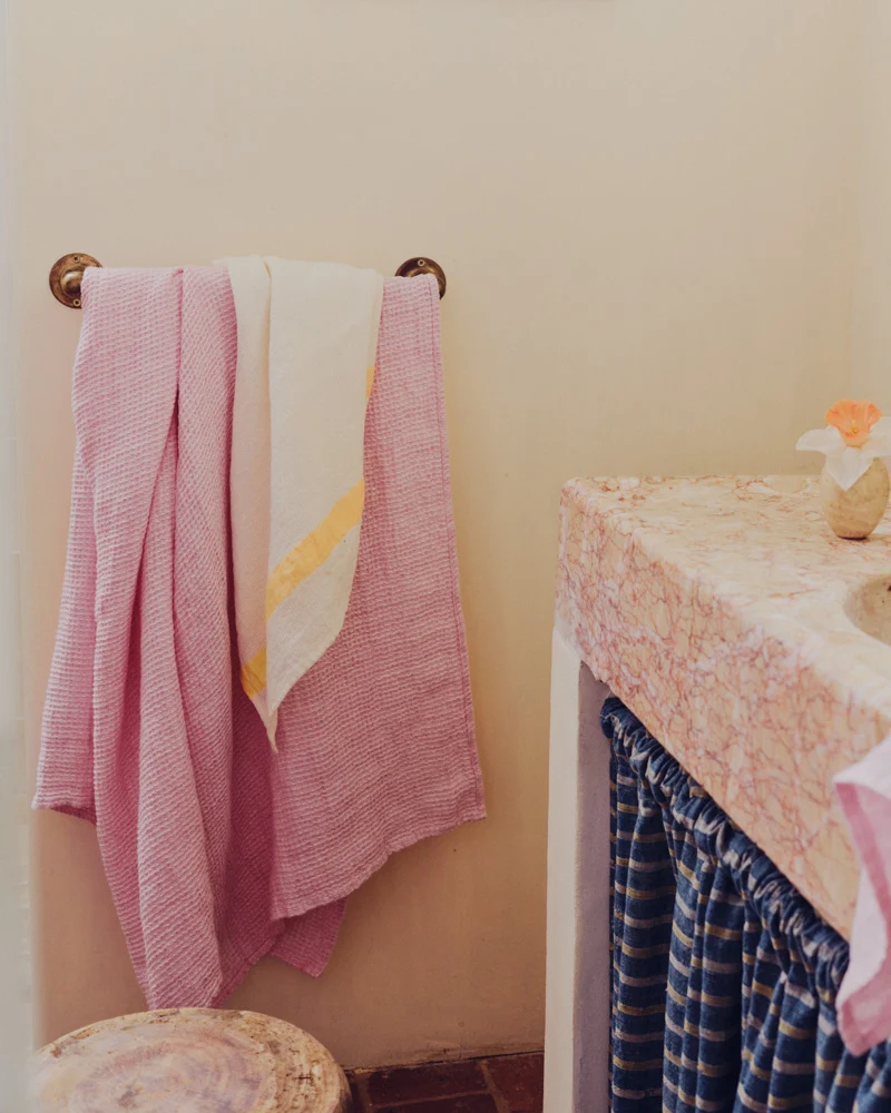 Serviette de bain en lin - Waffle - Rose Granité