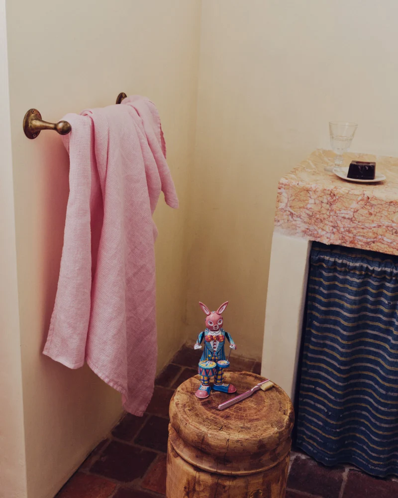Serviette de bain en lin - Nid d'abeille - Rose Granité