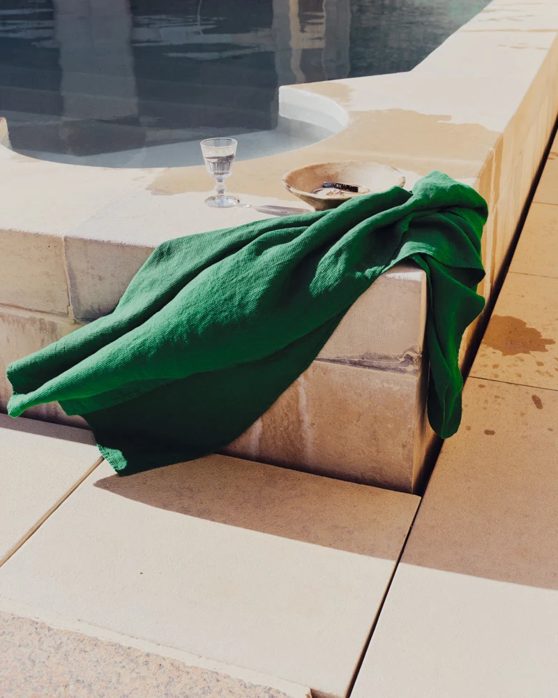 Serviette de bain en lin - Nid d'abeille - Vert Potager