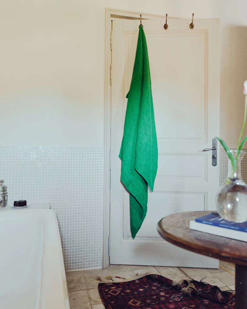 Serviette de bain en lin - Waffle - Vert Potager