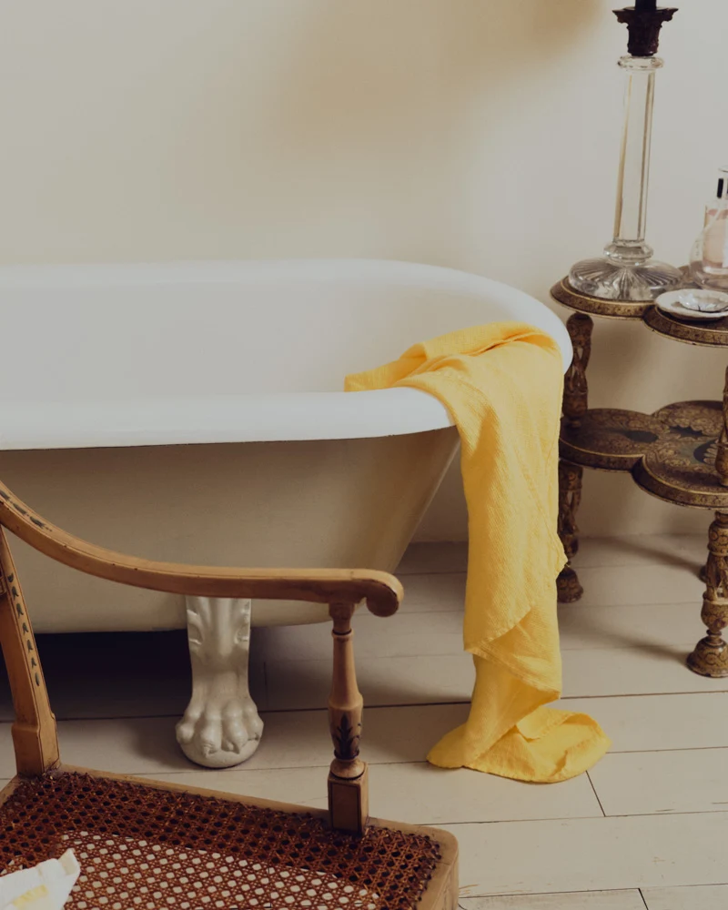 Serviette de bain en lin - Nid d'abeille - Jaune Citronnade