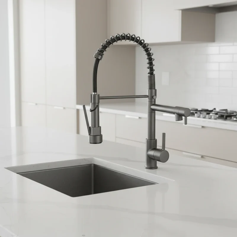 Robinet double cuisine évier douchette mitigeur bicolore - Argenté / Noir - Laiton