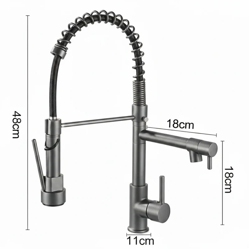 Robinet double cuisine évier douchette mitigeur bicolore - Argenté / Noir - Laiton