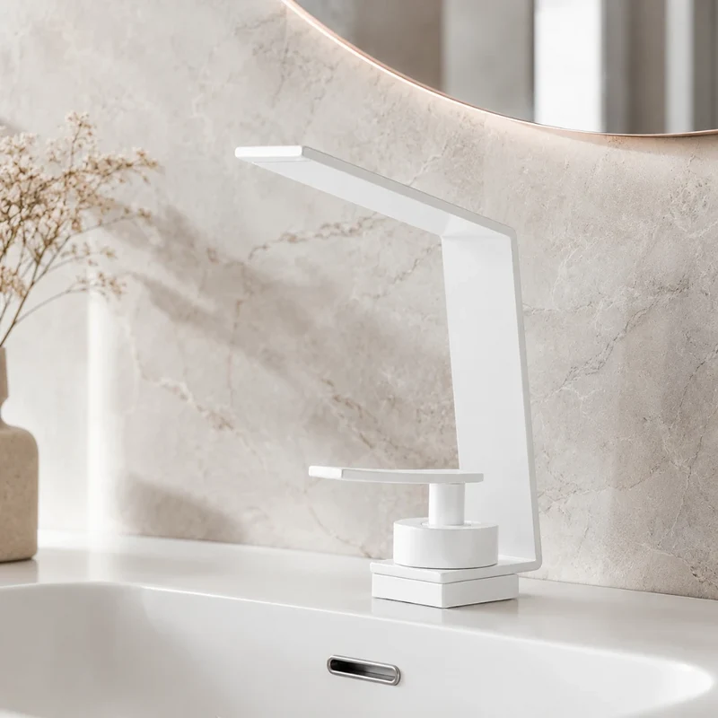 Robinet design lavabo salle de bain cascade - Blanc - Laiton