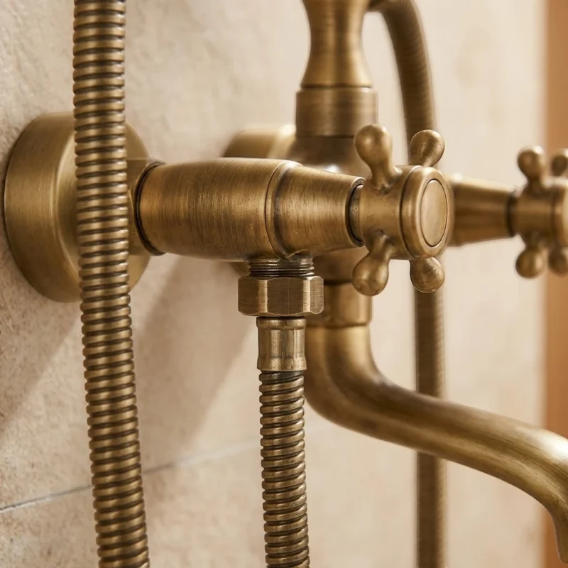 Robinet baignoire salle de bain rétro douchette - Doré - Laiton