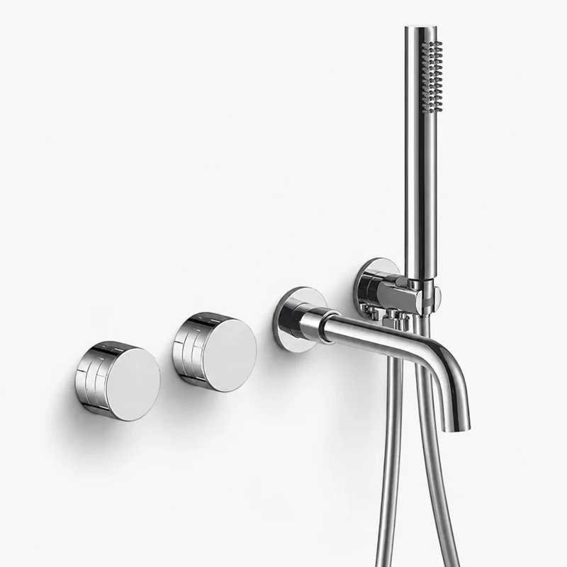 Robinet baignoire salle de bain minimaliste mural encastrable douchette - Argenté - Laiton