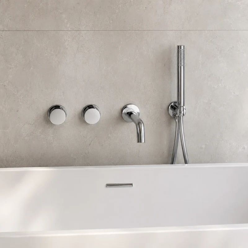 Robinet baignoire salle de bain minimaliste mural encastrable douchette - Argenté - Laiton