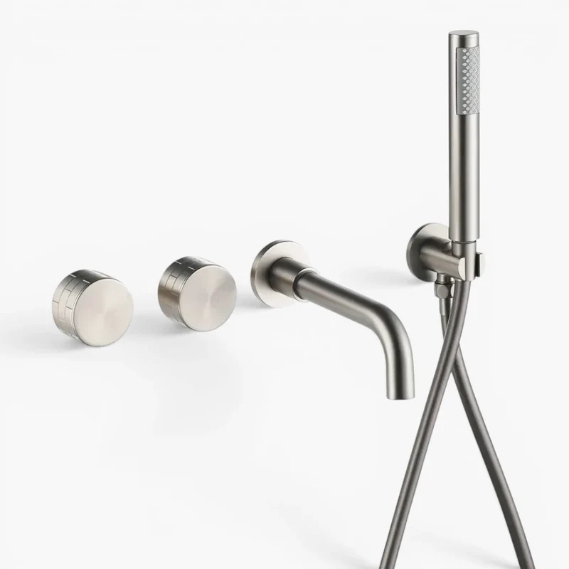 Robinet baignoire salle de bain minimaliste mural encastrable douchette - Argenté - Laiton