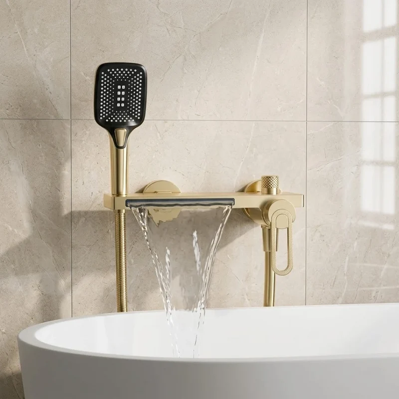 Robinet baignoire salle de bain cascade douchette - Doré - Laiton
