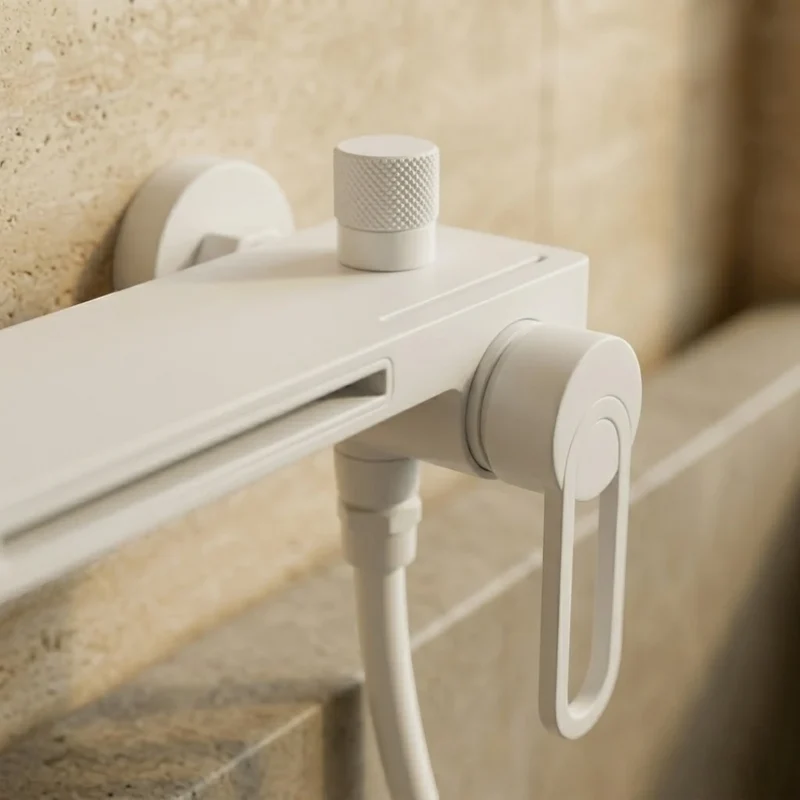 Robinet baignoire salle de bain cascade douchette - Blanc - Laiton