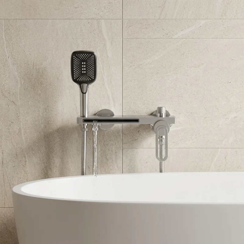 Robinet baignoire salle de bain cascade douchette - Argenté - Laiton