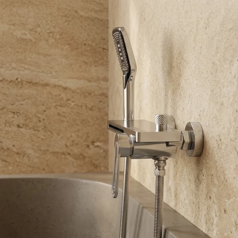 Robinet baignoire salle de bain cascade douchette - Argenté - Laiton