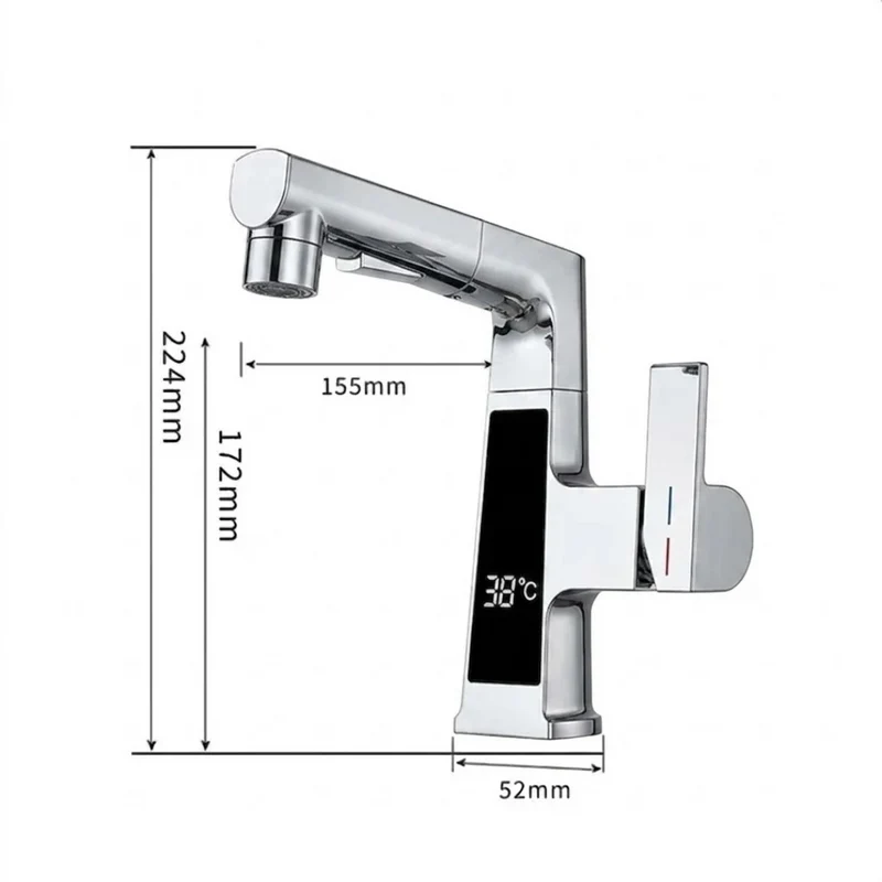 Robinet affichage température douchette salle de bain lavabo - Argenté - Laiton