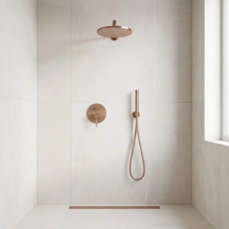 Robinet douche salle de bain rond mural encastrable - Doré rose - Laiton