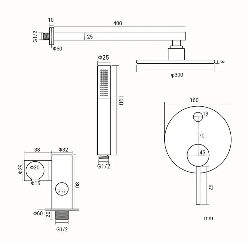 Robinet douche salle de bain rond mural encastrable - Doré rose - Laiton