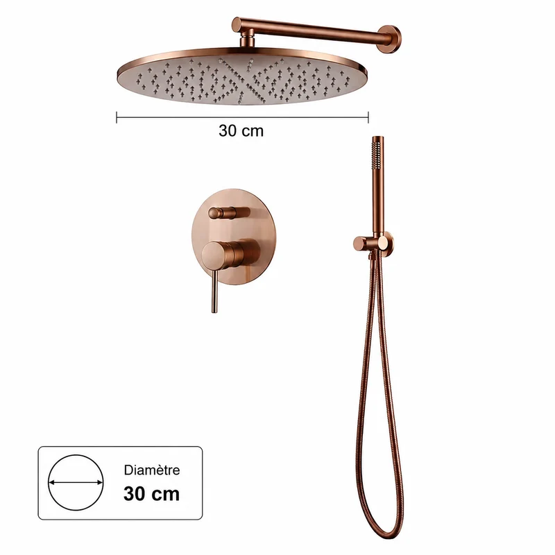 Robinet douche salle de bain rond mural encastrable - Doré rose - Laiton