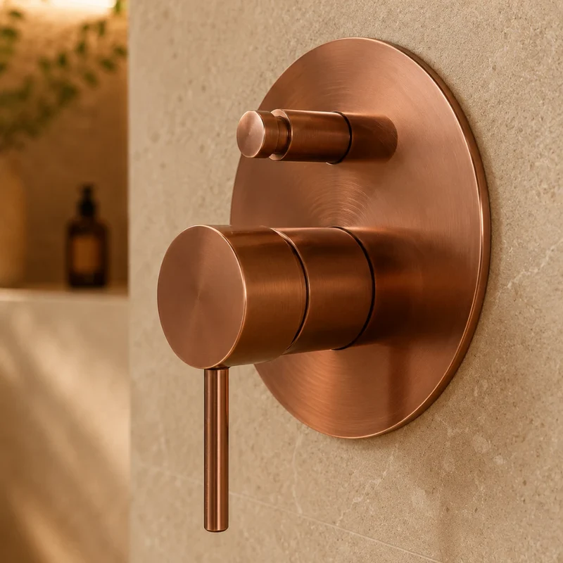 Robinet douche salle de bain rond mural encastrable - Doré rose - Laiton