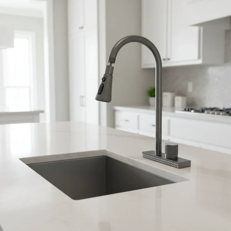 Robinet évier cuisine cascade douchette multijet - Argenté