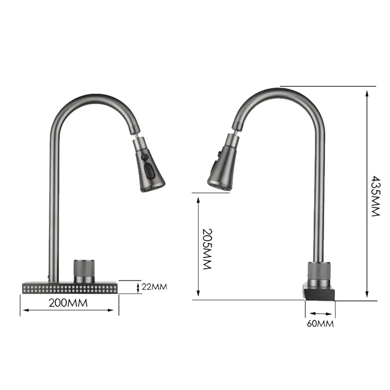 Robinet évier cuisine cascade douchette multijet - Argenté