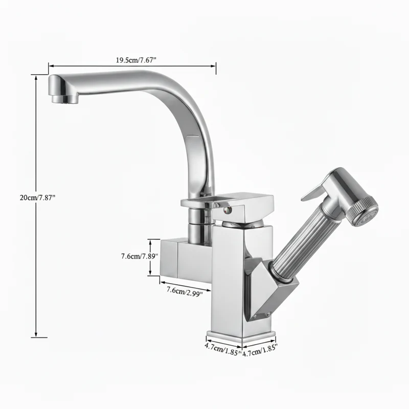 Robinet évier cuisine design mitigeur flexible douchette pistolet - Argenté - Laiton