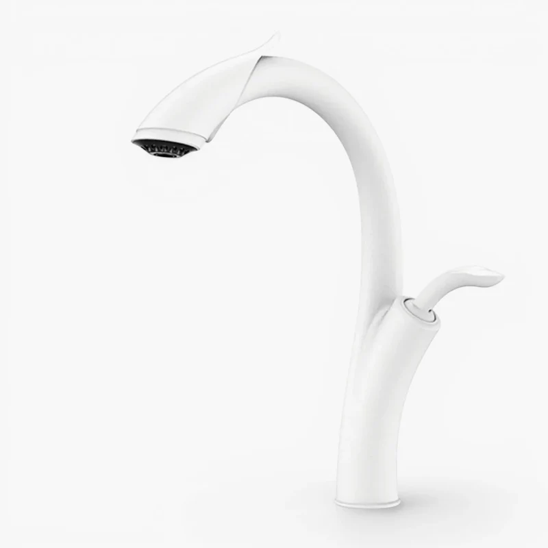 Robinet évier cuisine design flexible douchette - Blanc - Laiton