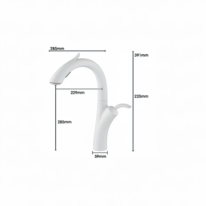 Robinet évier cuisine design flexible douchette - Blanc - Laiton