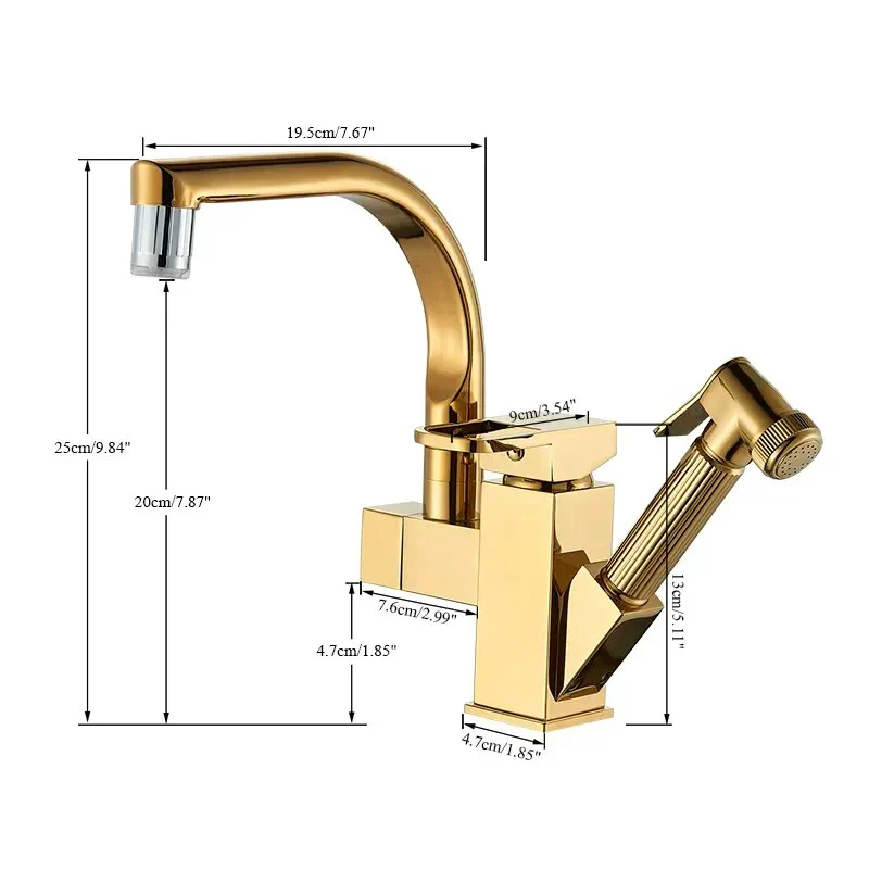 Robinet évier cuisine design mitigeur led flexible douchette pistolet - Doré - Laiton