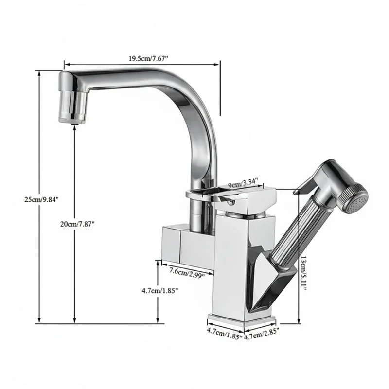 Robinet évier cuisine design mitigeur led flexible douchette pistolet - Argenté - Laiton