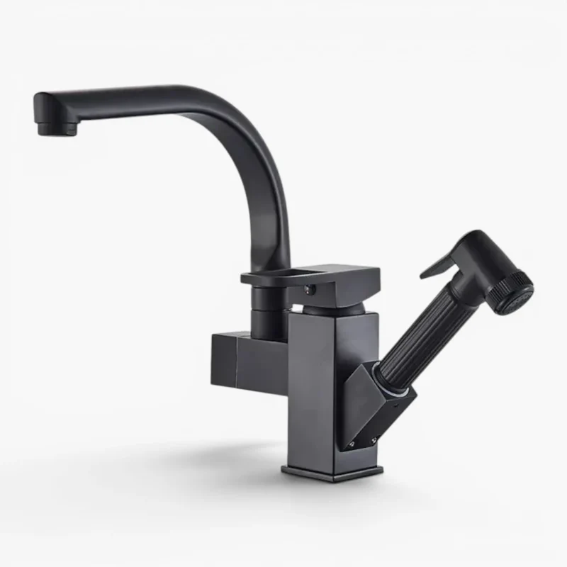 Robinet évier cuisine design mitigeur flexible douchette pistolet - Noir - Laiton