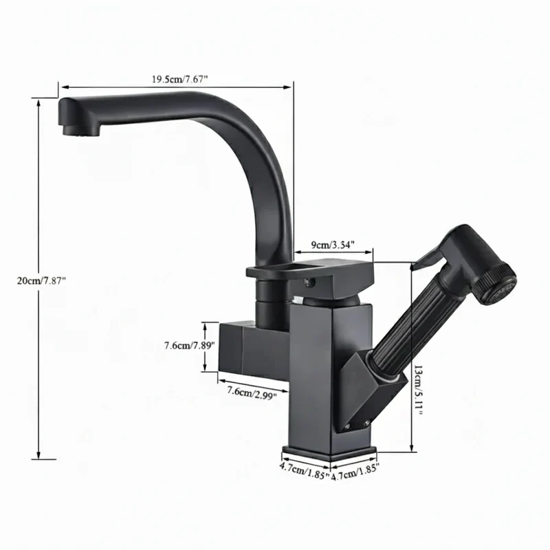 Robinet évier cuisine design mitigeur flexible douchette pistolet - Noir - Laiton