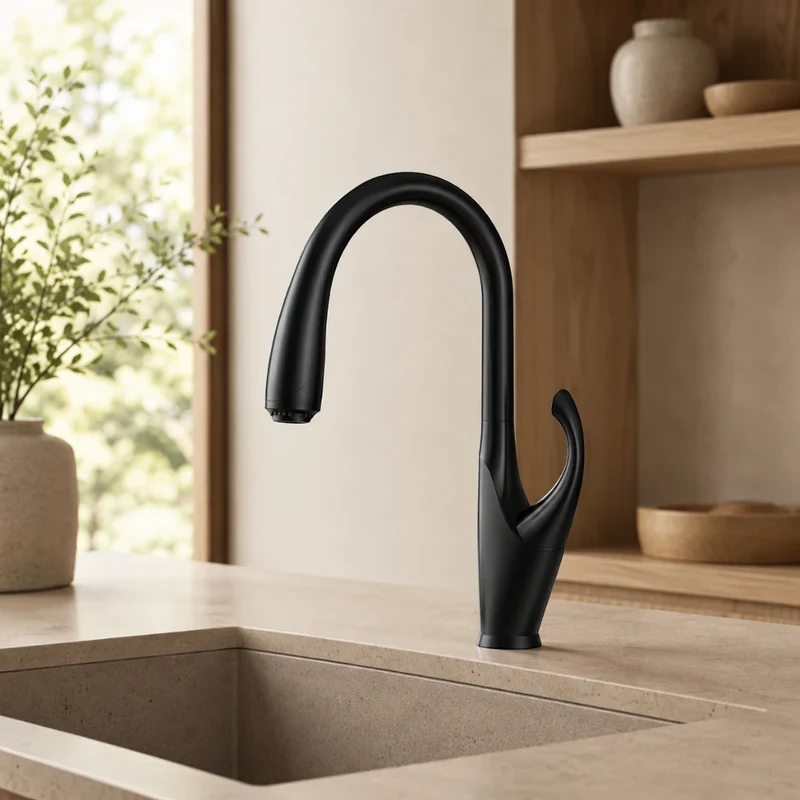 Robinet évier cuisine design moderne flexible douchette - Noir - Laiton