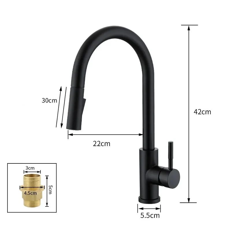 Robinet évier cuisine design mitigeur tactile pivotant - Noir