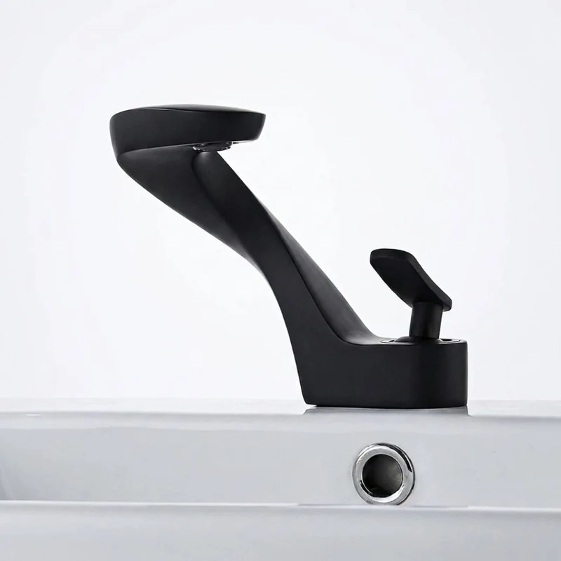 Robinet de lavabo cascade monotrou, bec courbé, à poignée unique