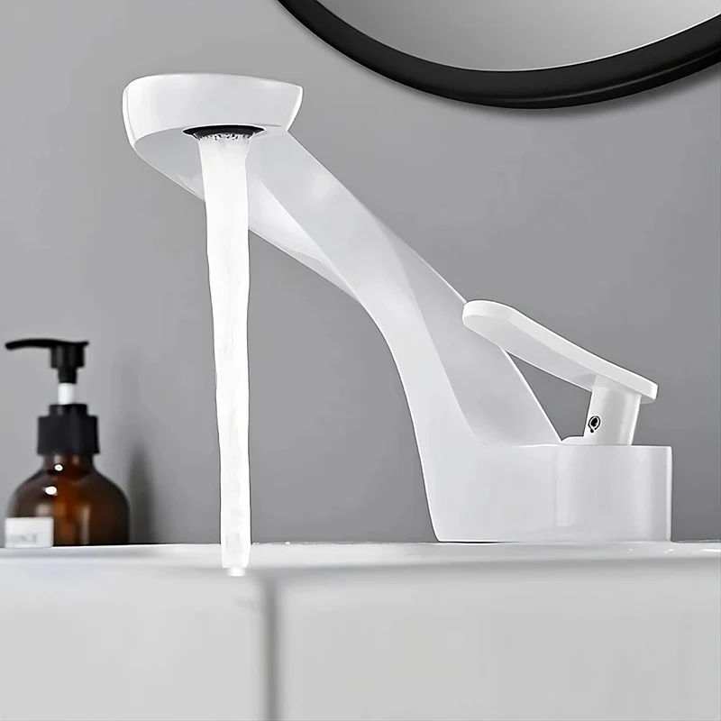 Robinet de lavabo cascade monotrou, bec courbé, à poignée unique