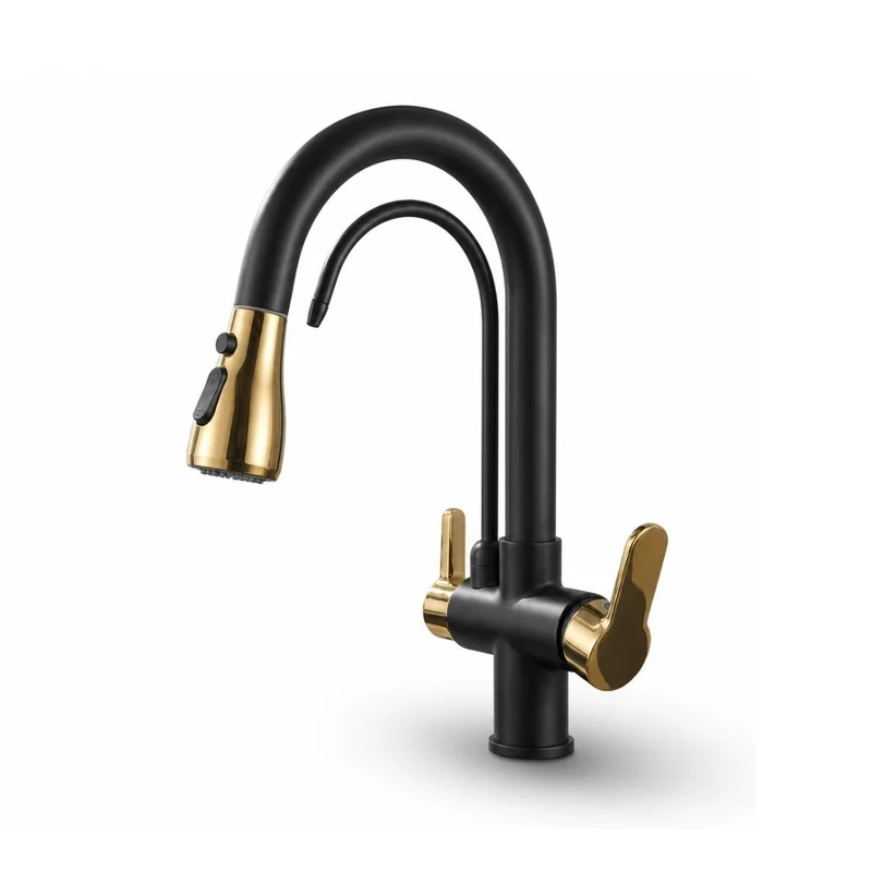 Mitigeur de cuisine 3 voies eau filtrée — Douchette extractible, laiton
