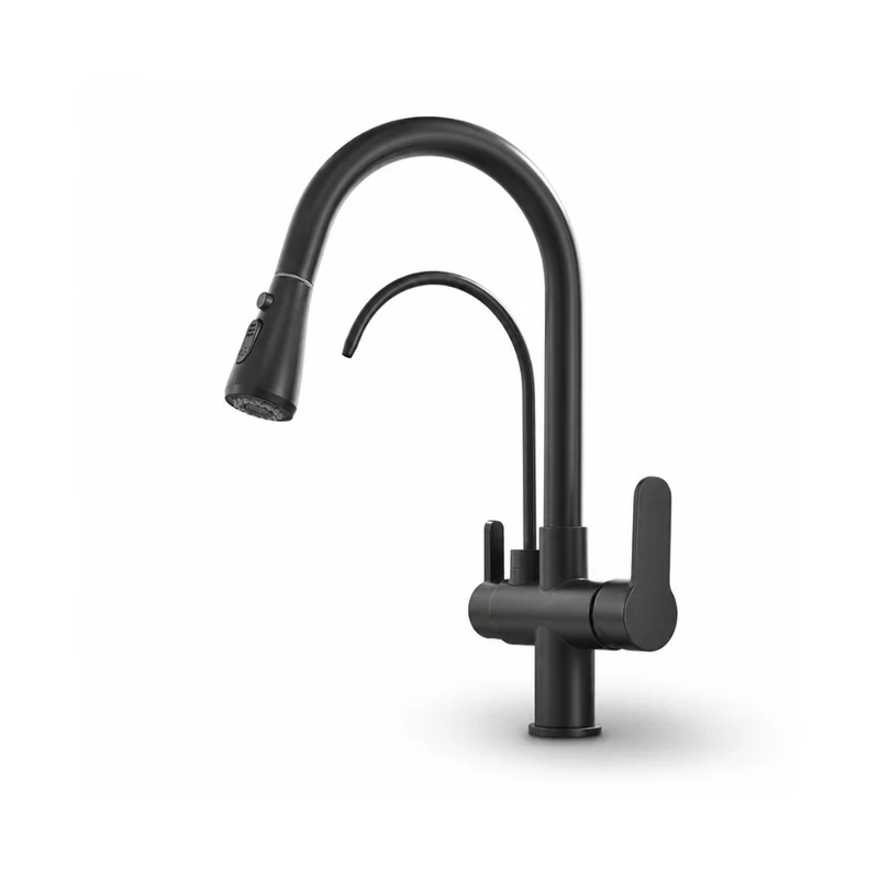 Mitigeur de cuisine 3 voies eau filtrée — Douchette extractible, laiton