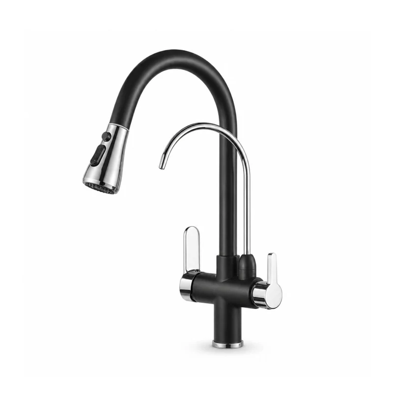 Mitigeur de cuisine 3 voies eau filtrée — Douchette extractible, laiton