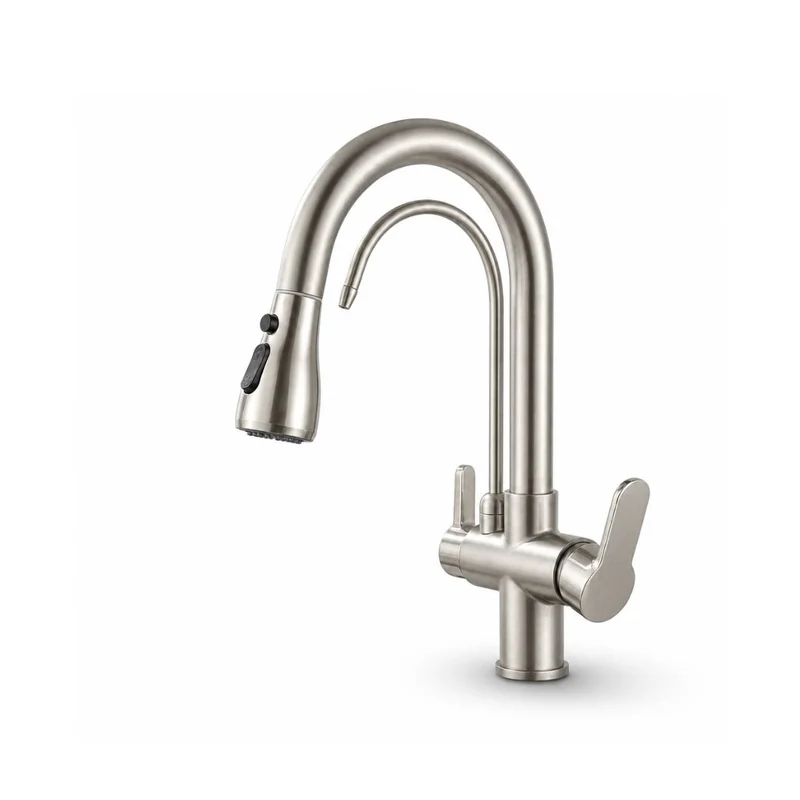 Mitigeur de cuisine 3 voies eau filtrée — Douchette extractible, laiton
