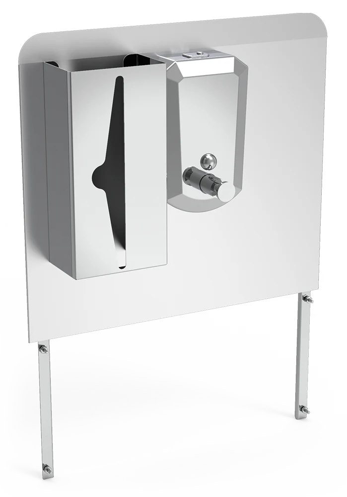 Dosseret inox, porte-savon et dispensateur de tissues pour lave-mains autonome